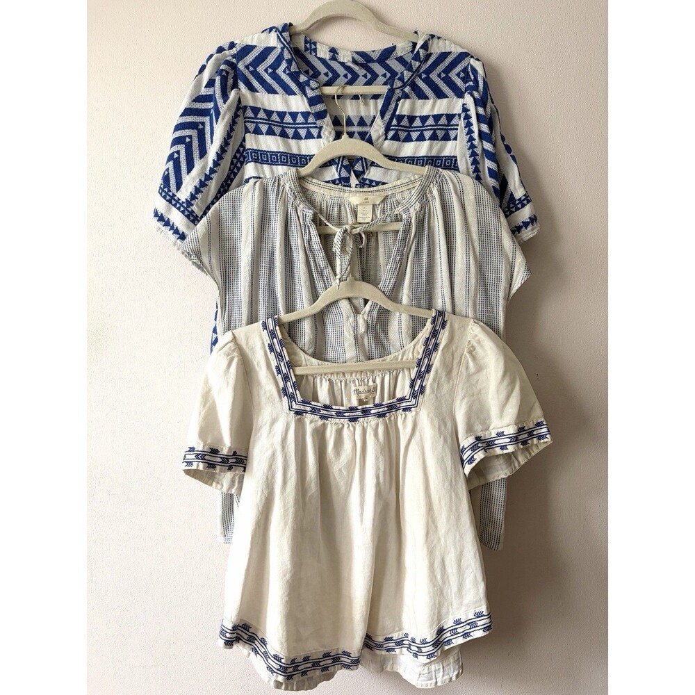3 Pc Blue White Boho Top Bundle Madewell H&M Coastal Hippie